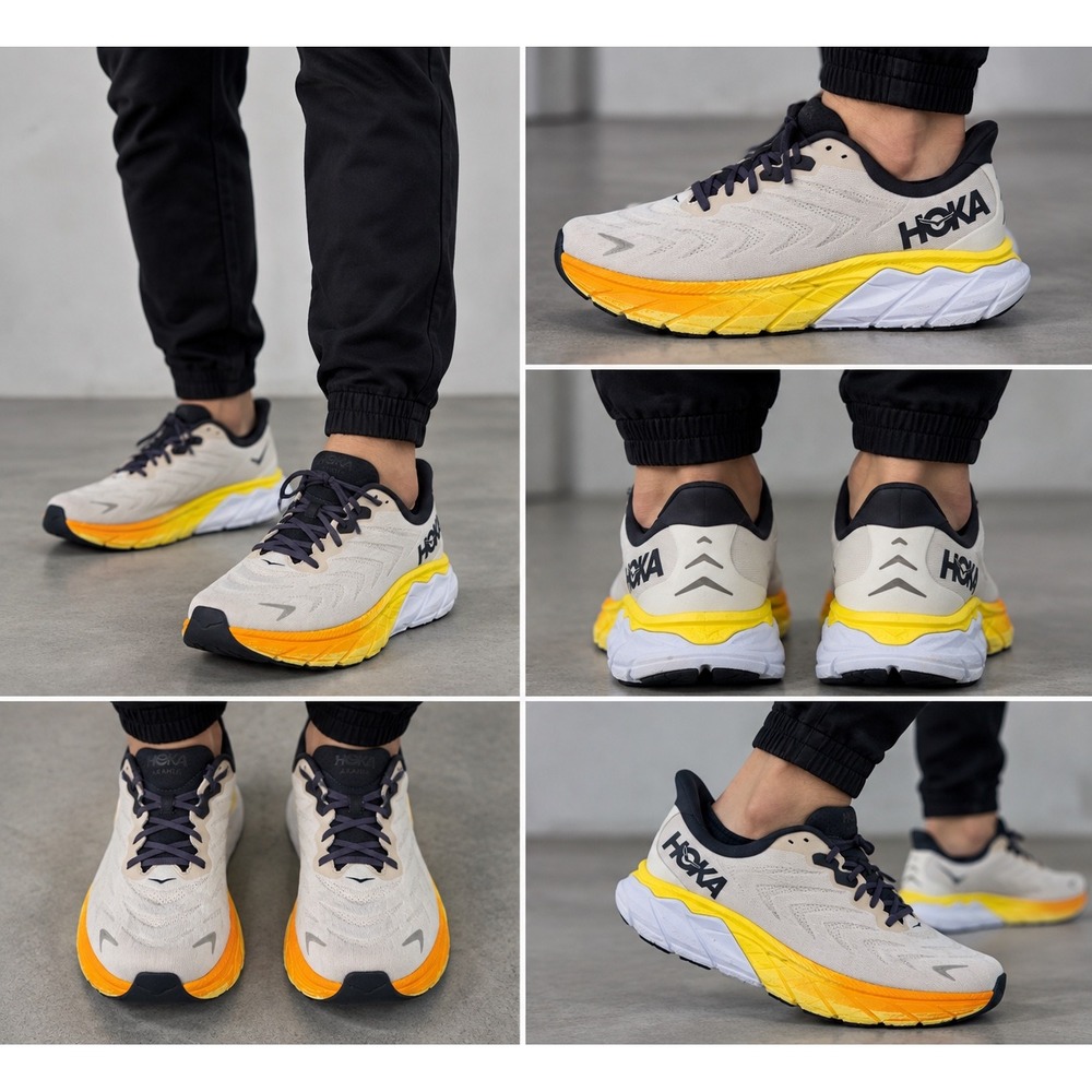 Hoka Arahi 6 Mens Running Shoes Oat Milk Wistful Mauve Yellow Orange Trainer